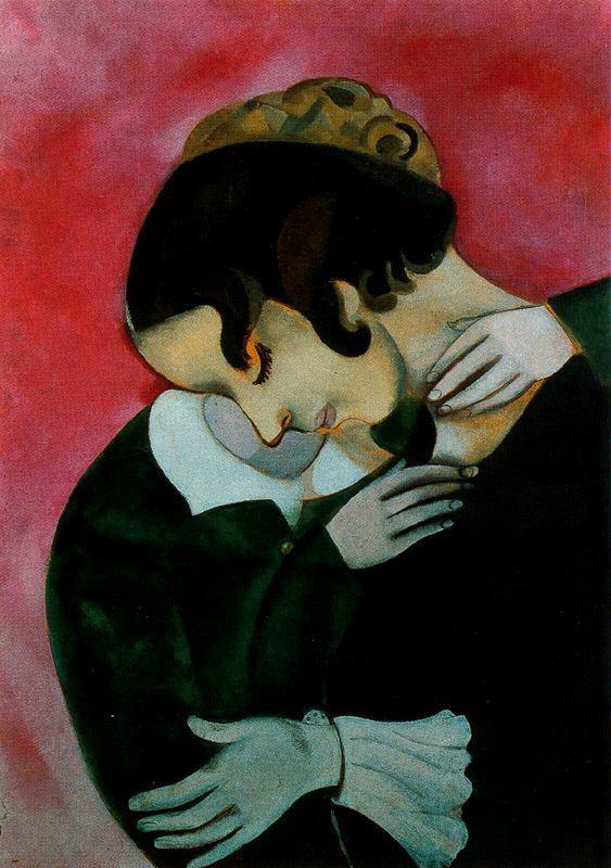 Liebhaber im rosafarbenen zeitgenössischen Marc Chagall Ölgemälde